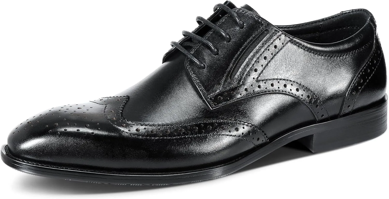 YFFUSHI Men's Oxfords Shoes Classic Leather Wingtip Lace Up Modern Formal Dress Shoes