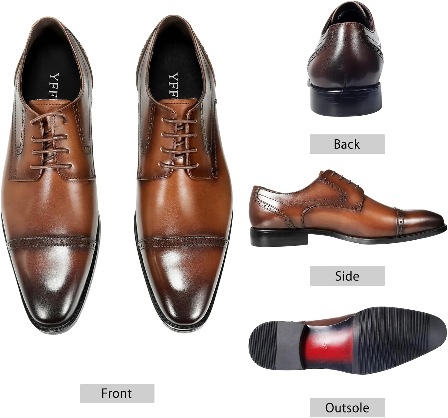 YFFUSHI Men's Oxfords Shoes Classic Leather Wingtip Lace Up Modern Formal Dress Shoes