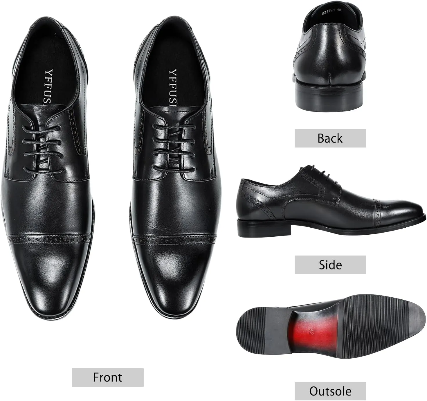 YFFUSHI Men's Oxfords Shoes Classic Leather Wingtip Lace Up Modern Formal Dress Shoes