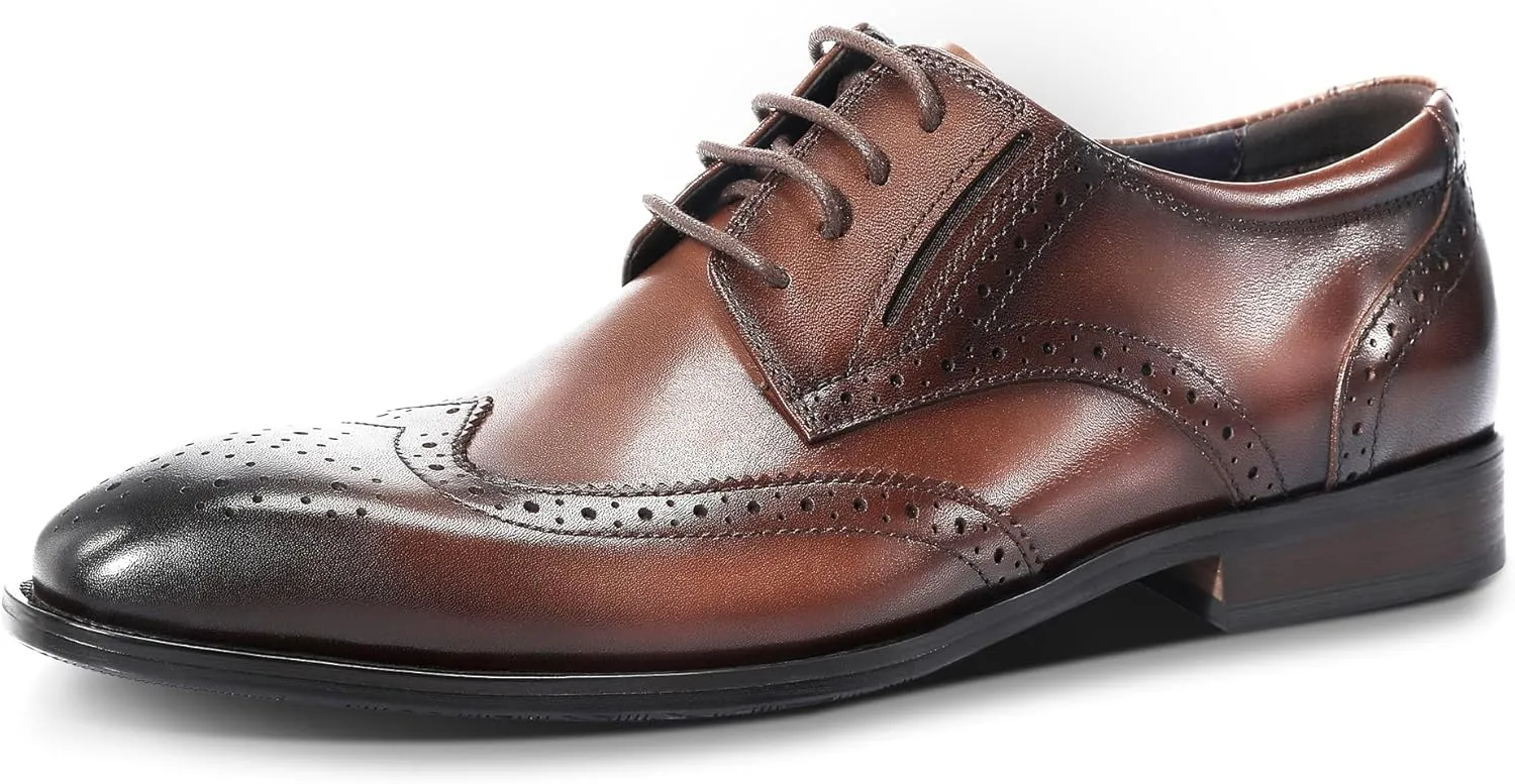 YFFUSHI Men's Oxfords Shoes Classic Leather Wingtip Lace Up Modern Formal Dress Shoes