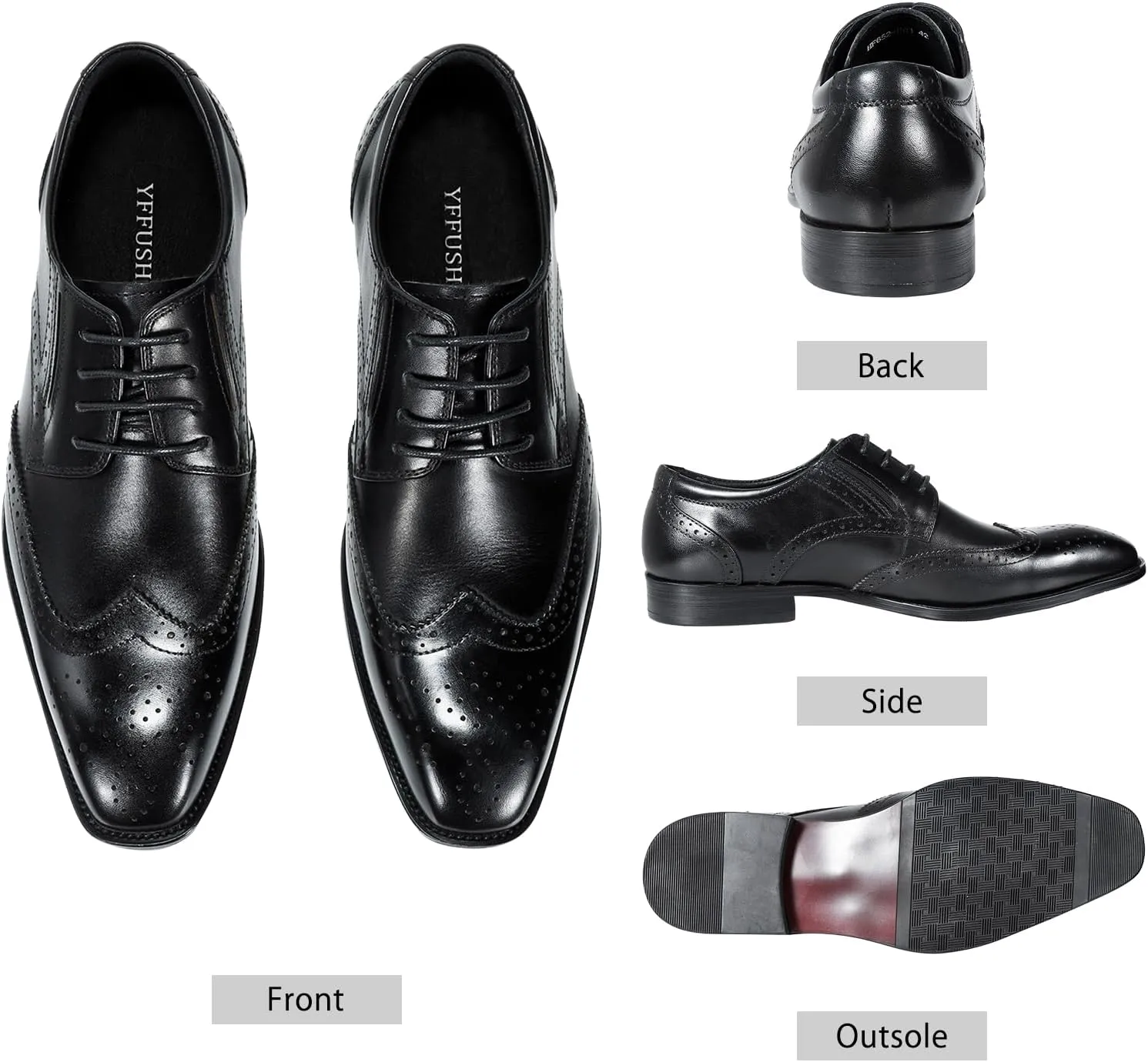 YFFUSHI Men's Oxfords Shoes Classic Leather Wingtip Lace Up Modern Formal Dress Shoes