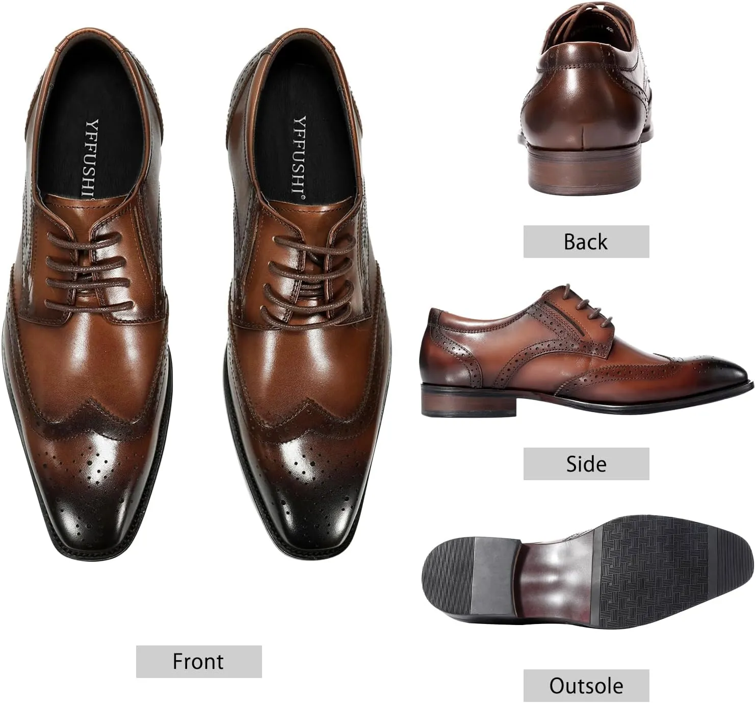 YFFUSHI Men's Oxfords Shoes Classic Leather Wingtip Lace Up Modern Formal Dress Shoes