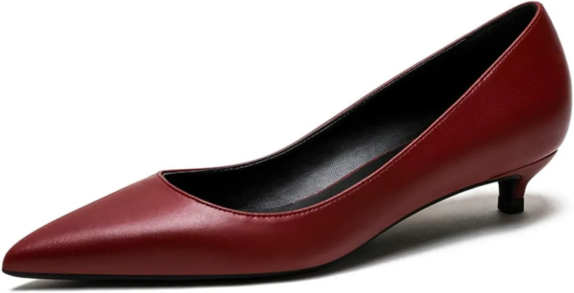 YODEKS Women's Kitten Heel Pumps Pointed Toe Low Heels Slip On Fashion Dress Shoes 1.5 Inch