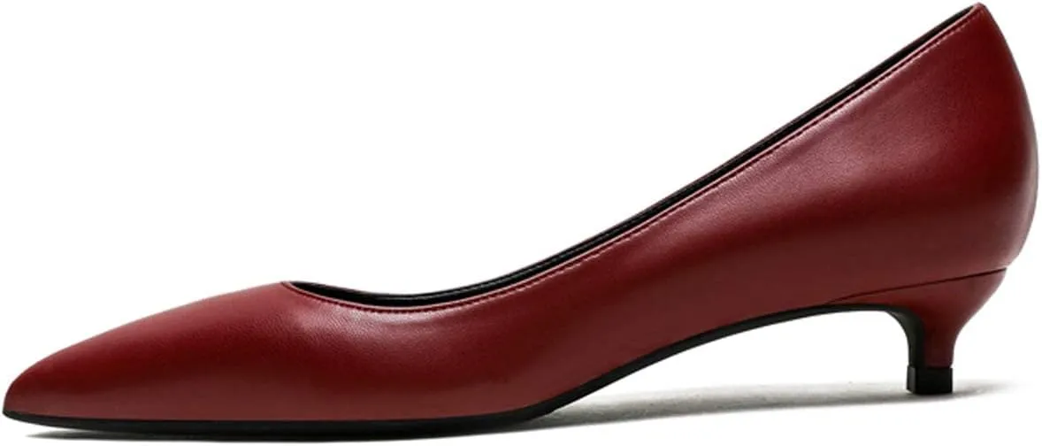 YODEKS Women's Kitten Heel Pumps Pointed Toe Low Heels Slip On Fashion Dress Shoes 1.5 Inch