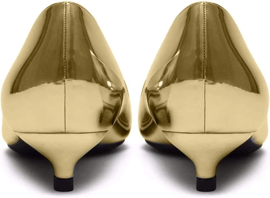 YODEKS Women's Kitten Heel Pumps Pointed Toe Low Heels Slip On Fashion Dress Shoes 1.5 Inch