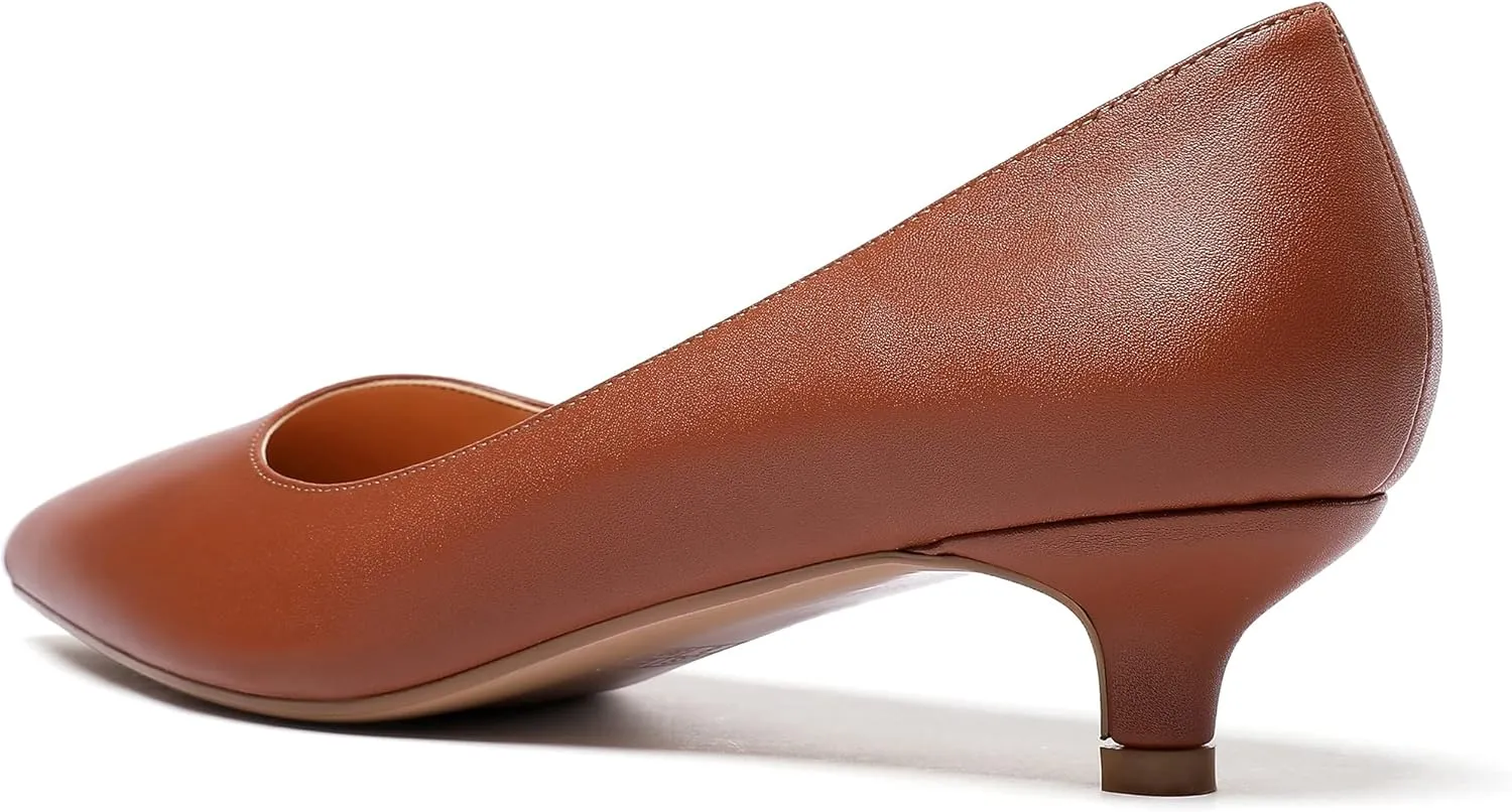 YODEKS Women's Kitten Heel Pumps Pointed Toe Low Heels Slip On Fashion Dress Shoes 1.5 Inch