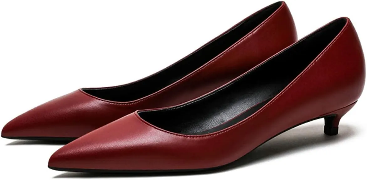 YODEKS Women's Kitten Heel Pumps Pointed Toe Low Heels Slip On Fashion Dress Shoes 1.5 Inch