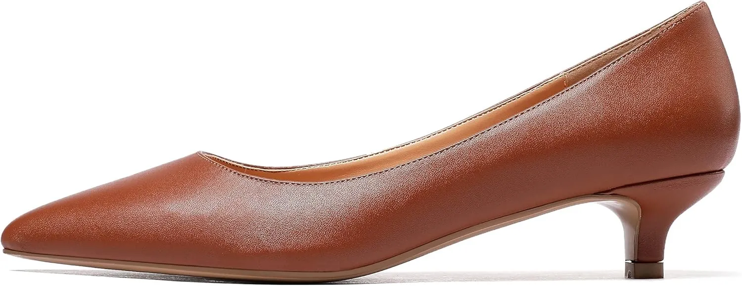 YODEKS Women's Kitten Heel Pumps Pointed Toe Low Heels Slip On Fashion Dress Shoes 1.5 Inch