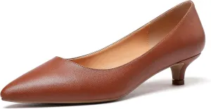 YODEKS Women's Kitten Heel Pumps Pointed Toe Low Heels Slip On Fashion Dress Shoes 1.5 Inch