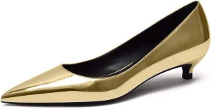 YODEKS Women's Kitten Heel Pumps Pointed Toe Low Heels Slip On Fashion Dress Shoes 1.5 Inch
