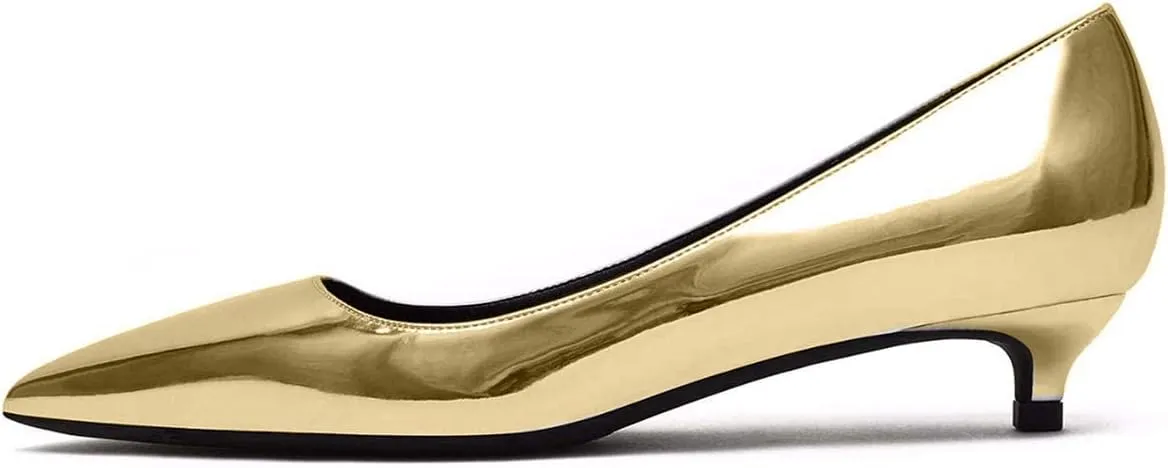 YODEKS Women's Kitten Heel Pumps Pointed Toe Low Heels Slip On Fashion Dress Shoes 1.5 Inch