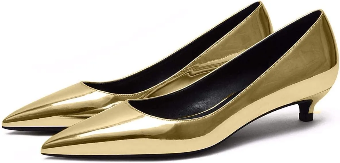 YODEKS Women's Kitten Heel Pumps Pointed Toe Low Heels Slip On Fashion Dress Shoes 1.5 Inch