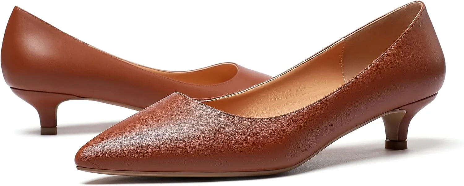 YODEKS Women's Kitten Heel Pumps Pointed Toe Low Heels Slip On Fashion Dress Shoes 1.5 Inch