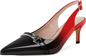 YODEKS Women's Slingback Heels Pointed Toe Low Heel Pumps Silver Buckle 2.5 Inch Shoes Patent Size 5-13