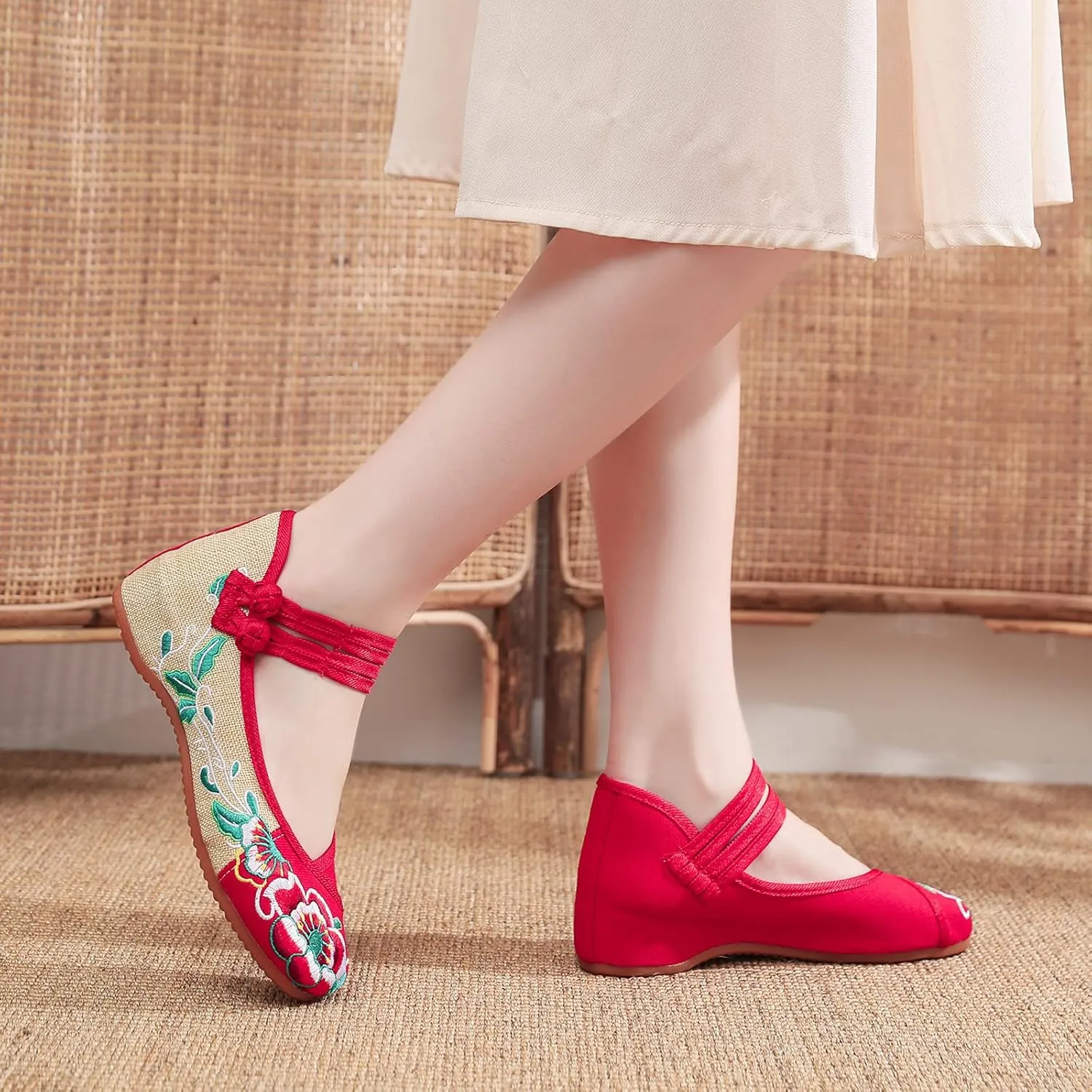 YunPeng Women Mary Jane Flat Shoes Casual Chinese Traditional Embroidered Ballet Canvas Shoes