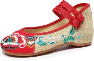 YunPeng Women Mary Jane Flat Shoes Casual Chinese Traditional Embroidered Ballet Canvas Shoes