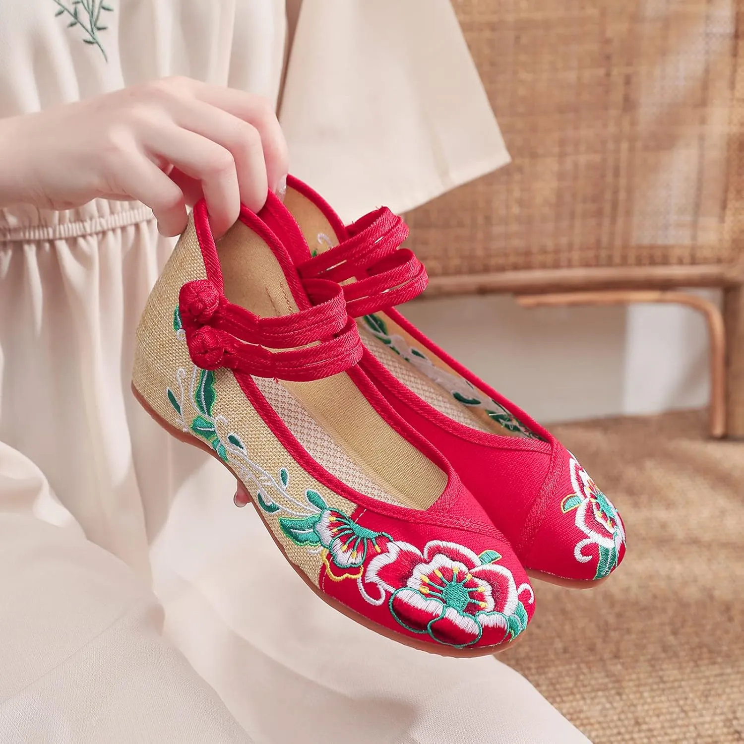 YunPeng Women Mary Jane Flat Shoes Casual Chinese Traditional Embroidered Ballet Canvas Shoes