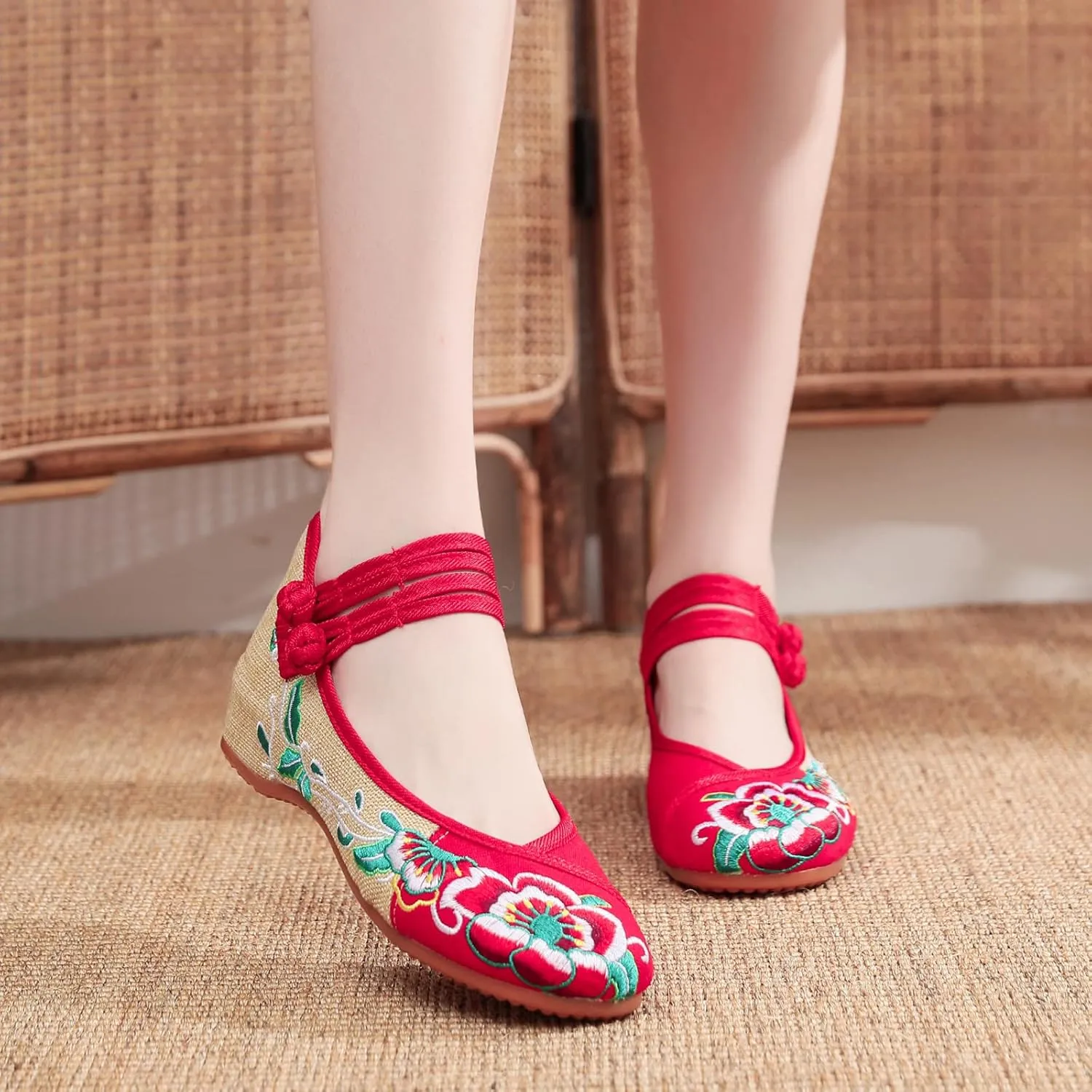 YunPeng Women Mary Jane Flat Shoes Casual Chinese Traditional Embroidered Ballet Canvas Shoes