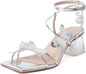 Zamikoo Women's Heeled Sandals Square Open Toe Ankle Strap Block Heels Strappy Clear Heels Chunky Low Heels