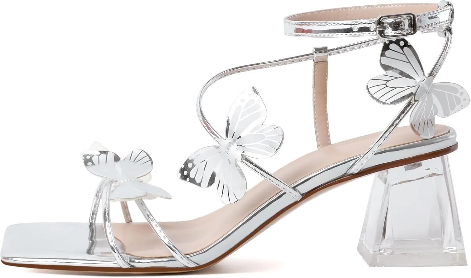 Zamikoo Women's Heeled Sandals Square Open Toe Ankle Strap Block Heels Strappy Clear Heels Chunky Low Heels