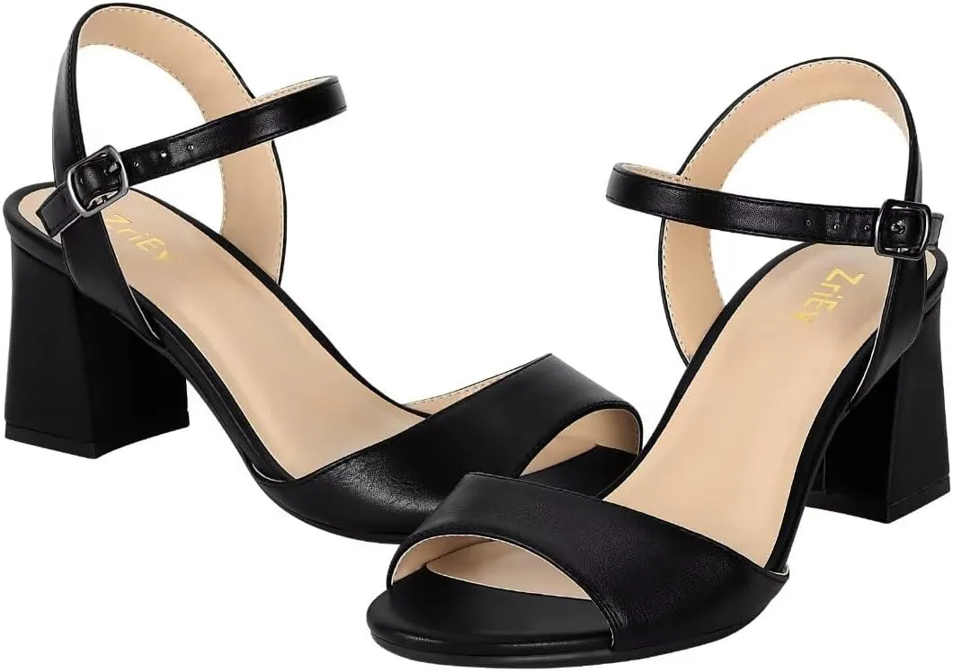 ZriEy 2.8 Inch Strappy Chunky Block Heeled Sandals for Women Open Toe Ankle Strap Mid High Heels Weddings Parties Daily Wear Shoes