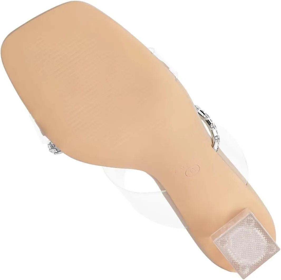 ZriEy Clear Block Sandals Chunky Heels for Women 3.74 Inch High Heels Open Toe Weddings Parties Daily Wear Pump Sandals