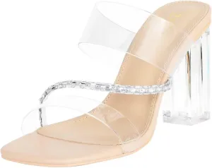 ZriEy Clear Block Sandals Chunky Heels for Women 3.74 Inch High Heels Open Toe Weddings Parties Daily Wear Pump Sandals