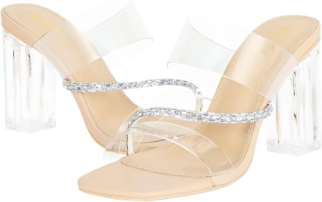 ZriEy Clear Block Sandals Chunky Heels for Women 3.74 Inch High Heels Open Toe Weddings Parties Daily Wear Pump Sandals